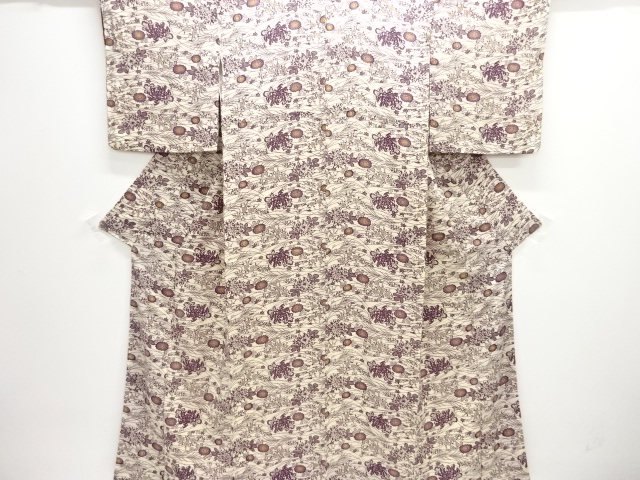 JAPANESE KIMONO / ANTIQUE KIMONO / SILK / MON KINSHA / AUTUMN FLOWERS